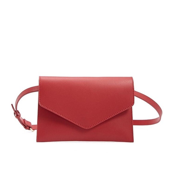 NWT Forever 21 Red Faux Leather Envelope Belt Bag - Picture 1 of 6